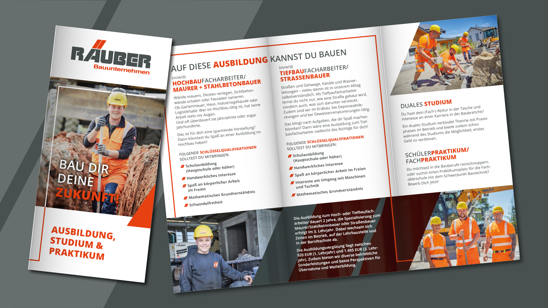 Printdesign von Foldern f&uuml;r R&auml;uber Bau